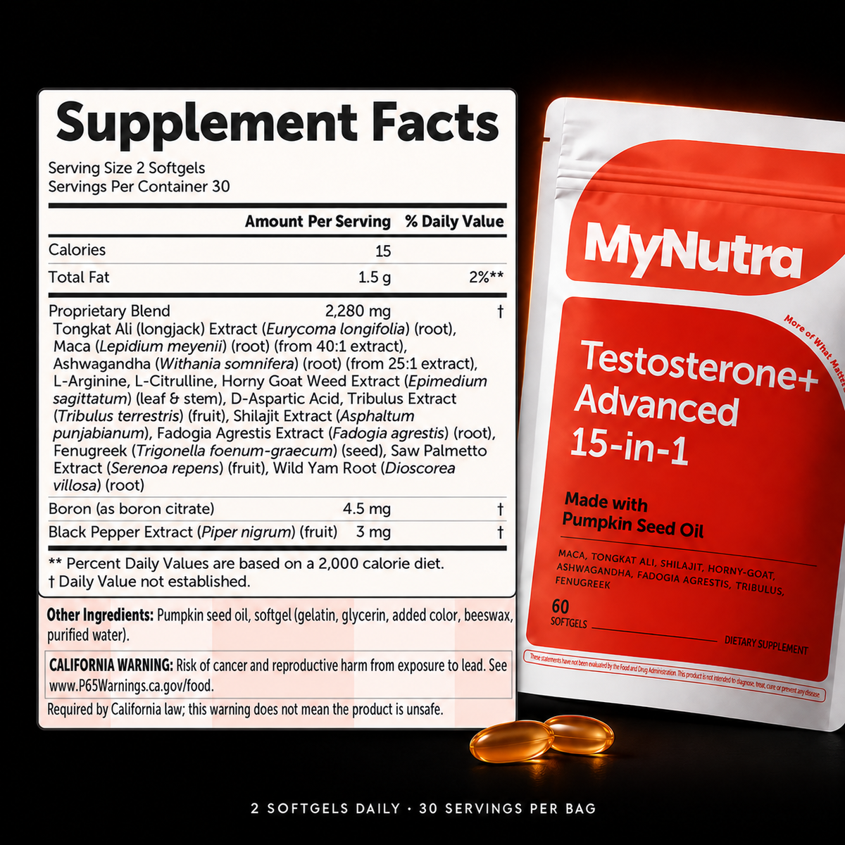 MyNutra® - Testosterone+ Advanced 15-in-1 Softgels